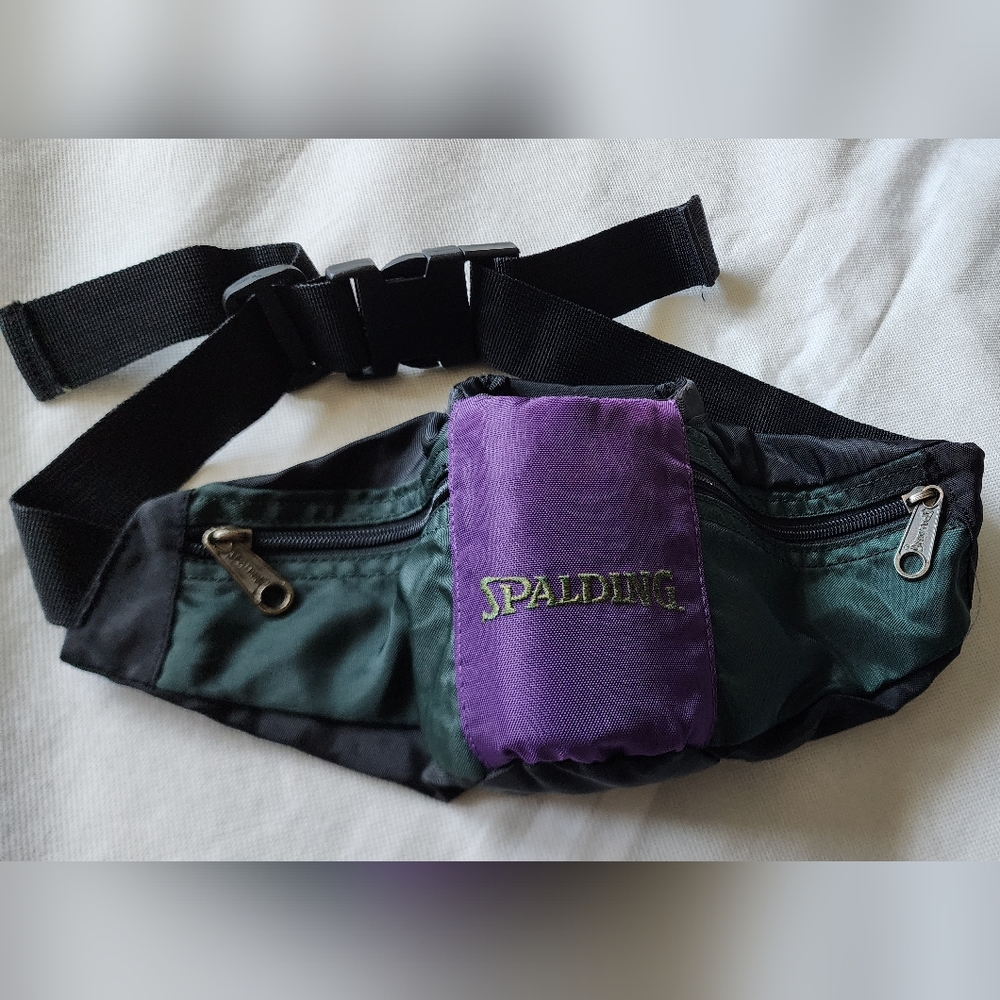 Vintage Spalding Black and Green Waist Water Fanny Pack
